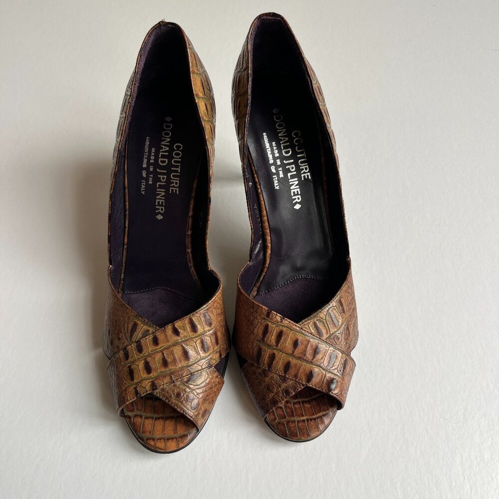 Donald J. Pliner Couture Stiletto Heel Peep Toe Croc Print